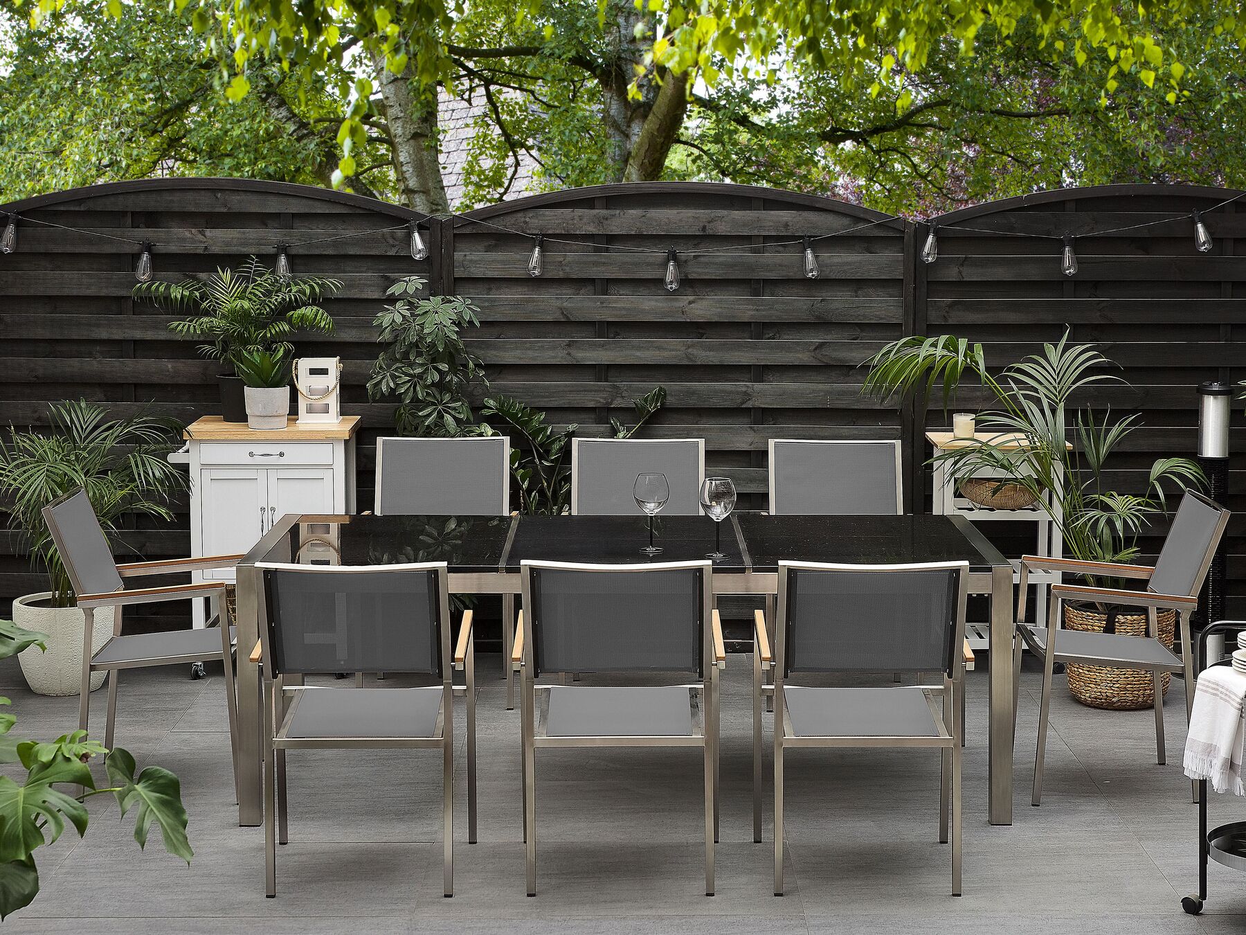 Garden Dining Set 8 Seater GROSSETO Triple Plate Granite Polished Black/ Grey