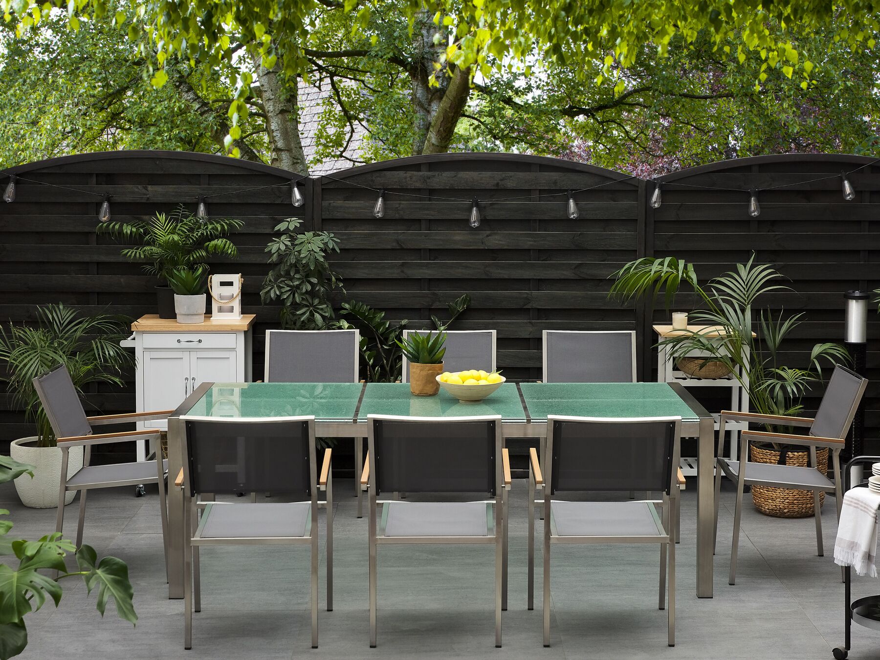 Garden Dining Set 8 Seater GROSSETO Cracked Glass Transparent/ Grey
