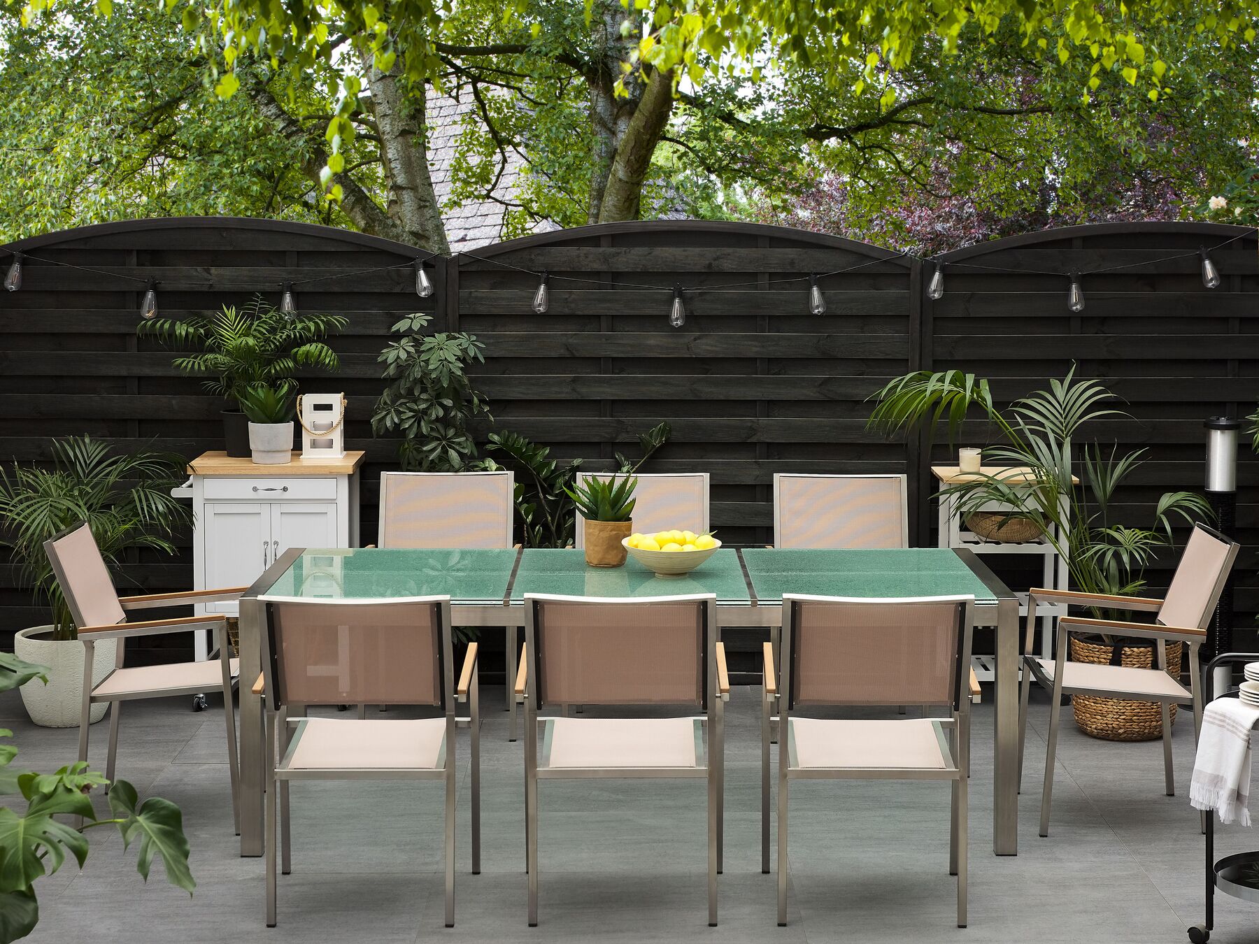Garden Dining Set 8 Seater GROSSETO Cracked Glass Transparent/ Beige
