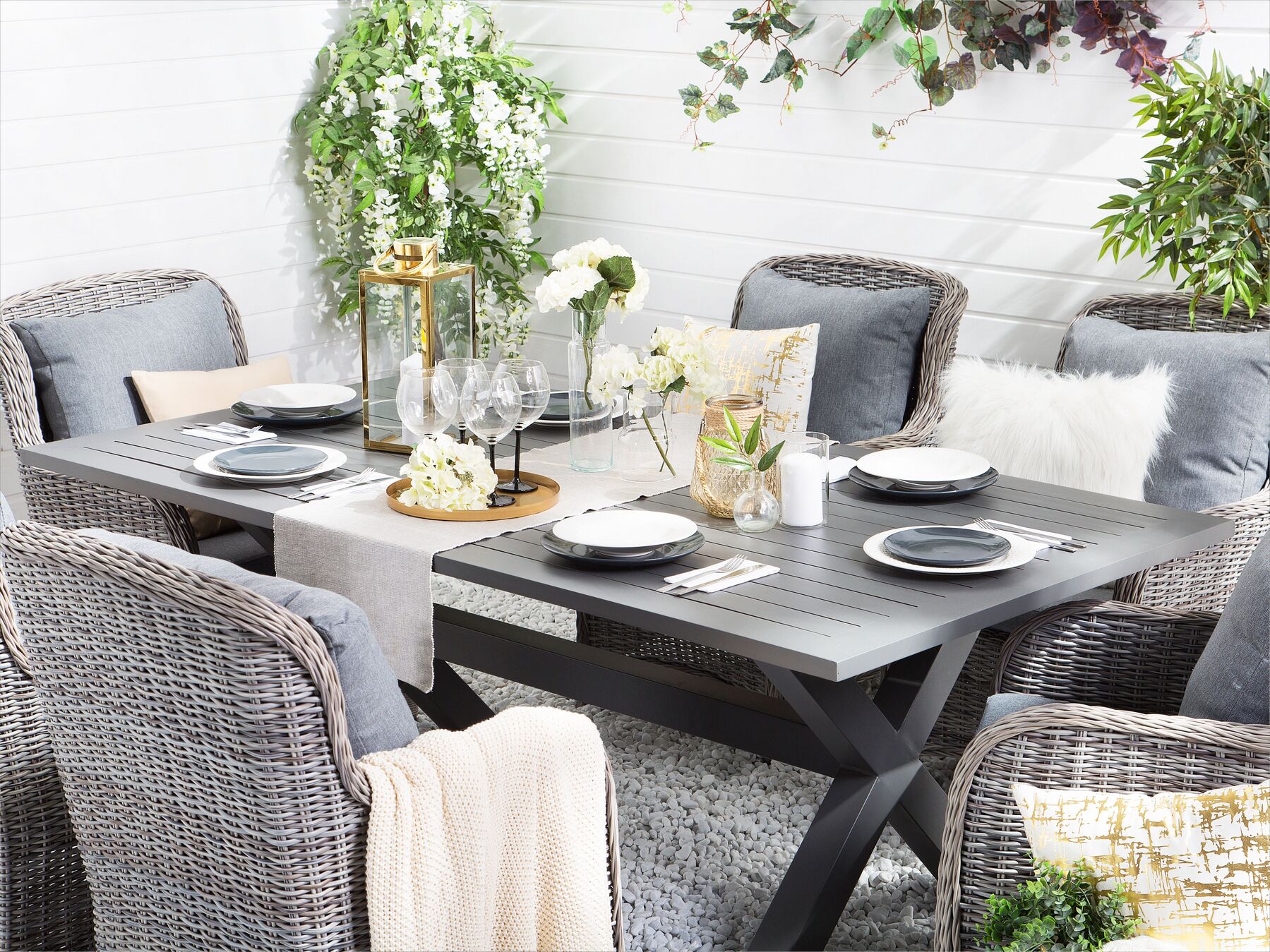 Garden Dining Set 6 Seater CASCAIS with Cushions PE Rattan Grey