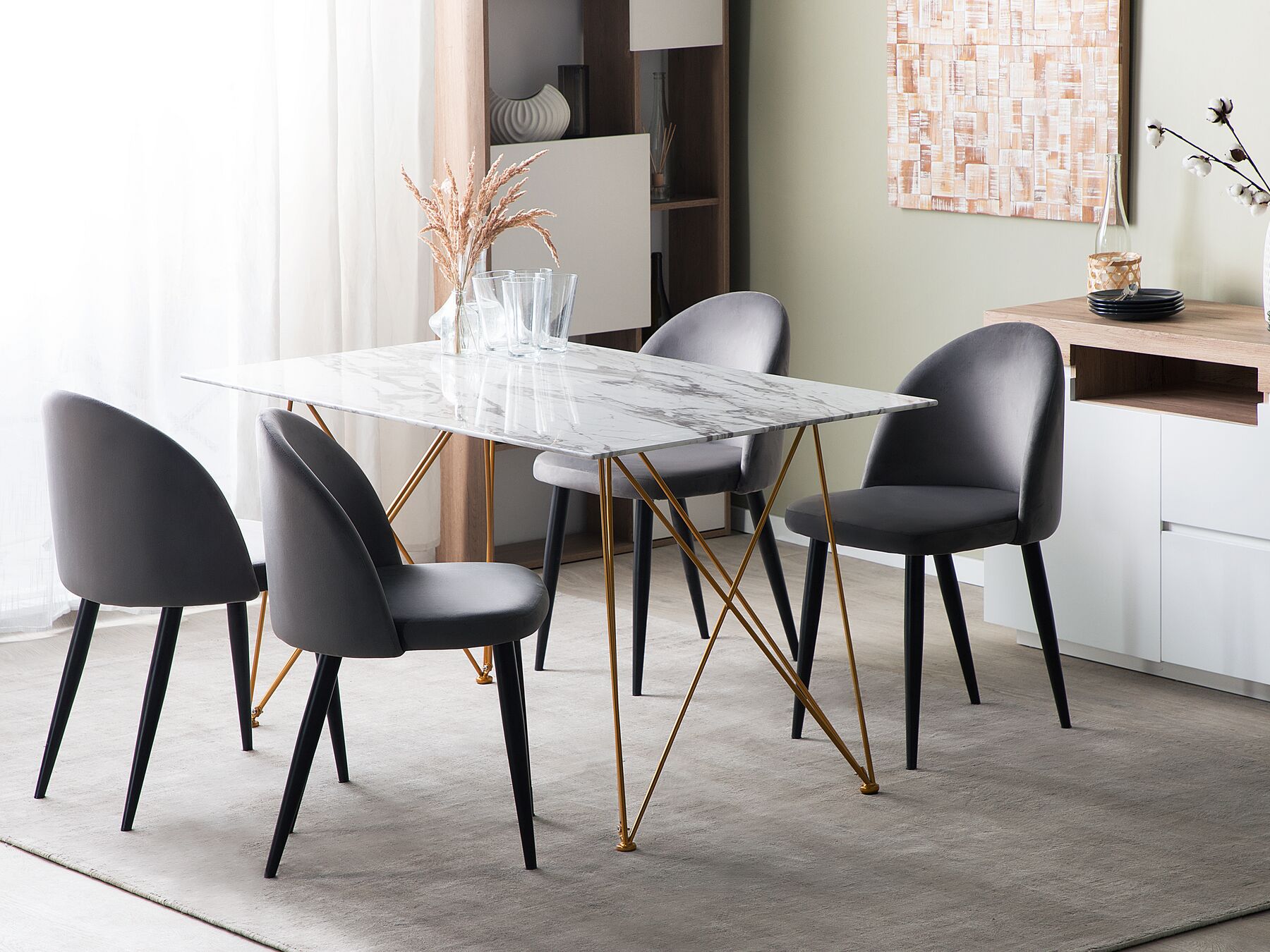 Dining Table KENTON White Marble 140 cm 80 cm Tempered Glass