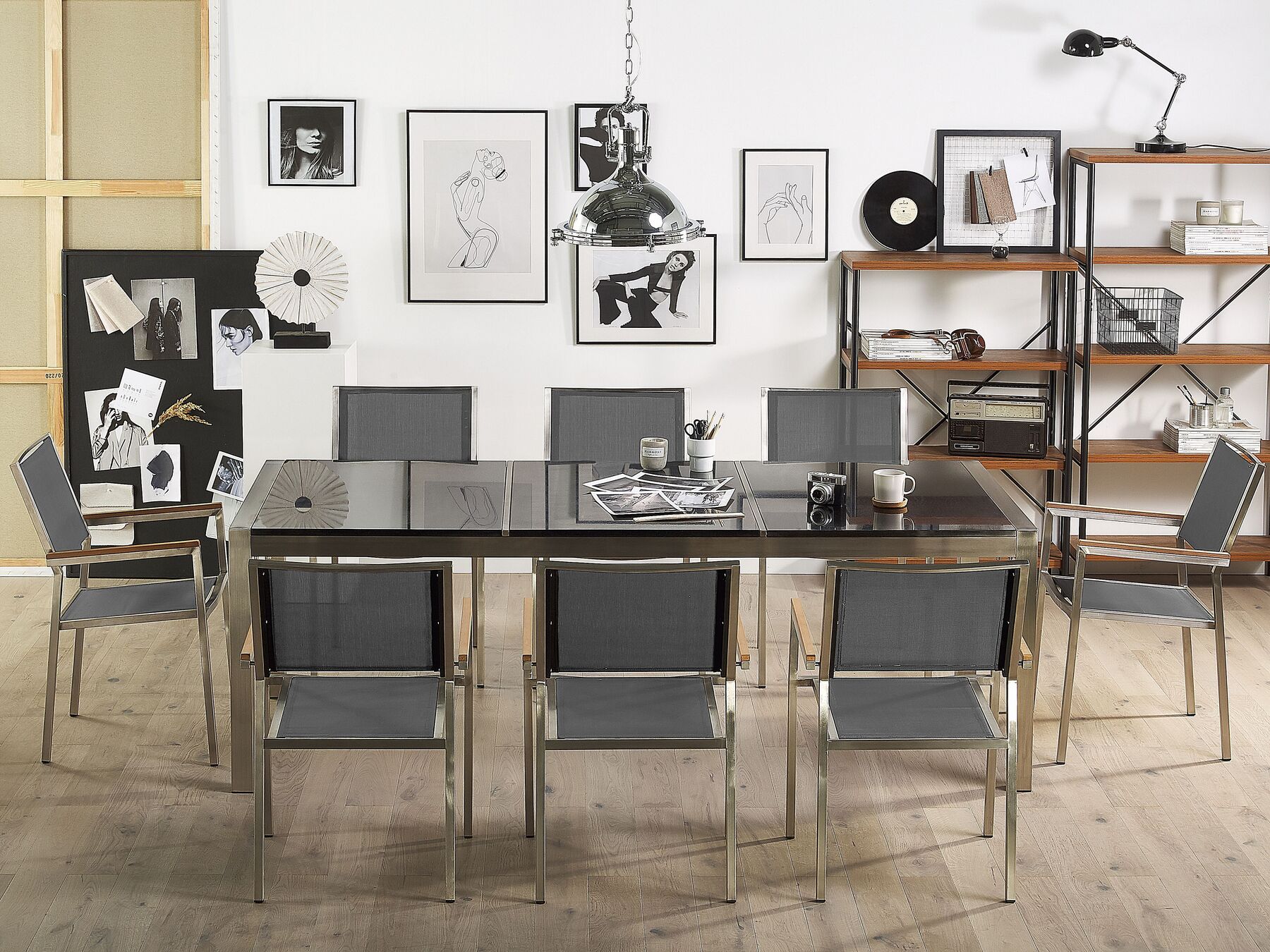 Garden Dining Set 8 Seater GROSSETO Triple Plate Granite Polished Black/ Grey