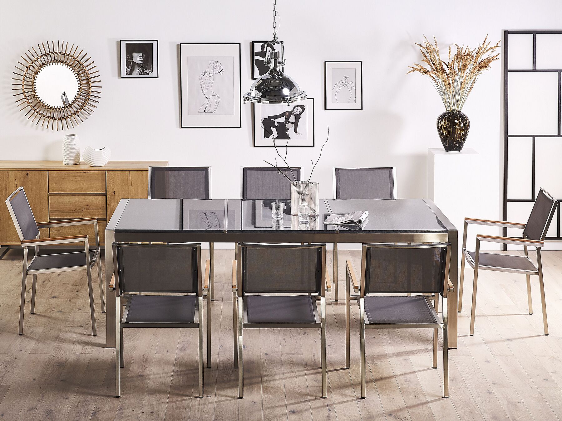 Garden Dining Set 8 Seater GROSSETO Triple Plate Granite Polished Grey