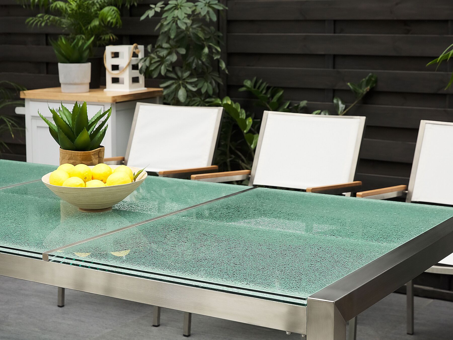 Garden Dining Set 8 Seater GROSSETO Cracked Glass Transparent/ Grey