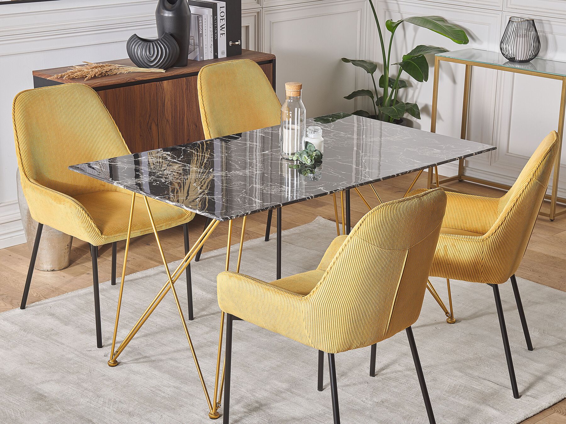Dining Table KENTON Black Marble 140 cm 80 cm Tempered Glass