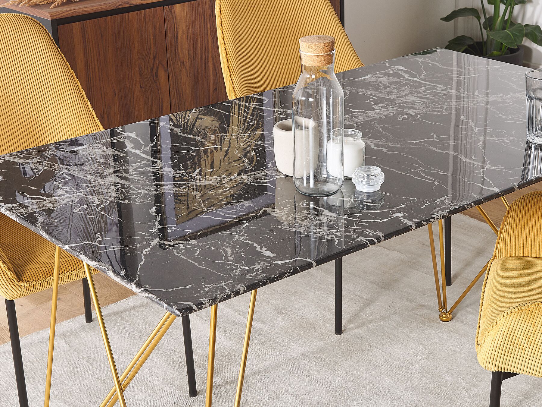 Dining Table KENTON Black Marble 140 cm 80 cm Tempered Glass