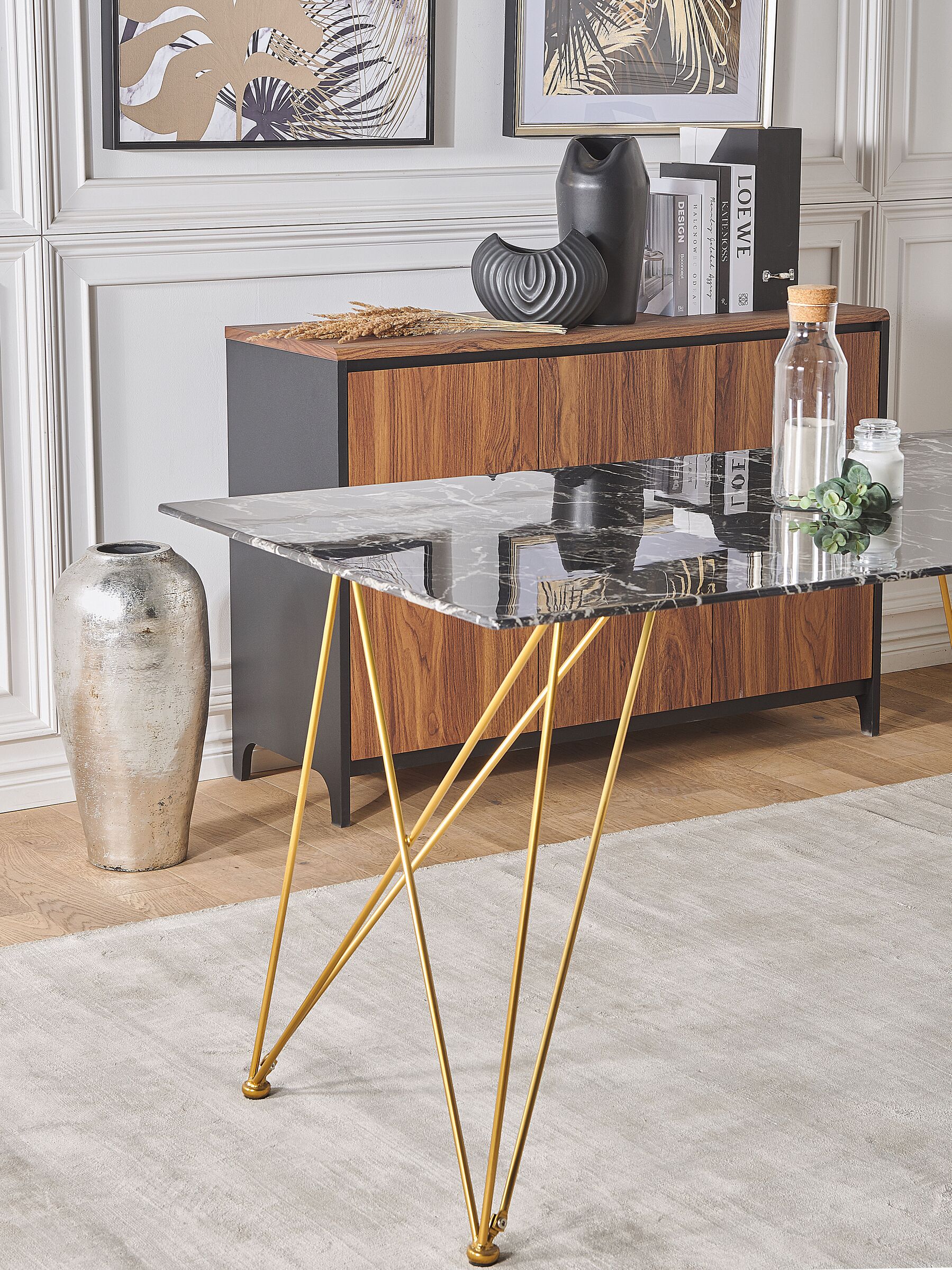 Dining Table KENTON Black Marble 140 cm 80 cm Tempered Glass