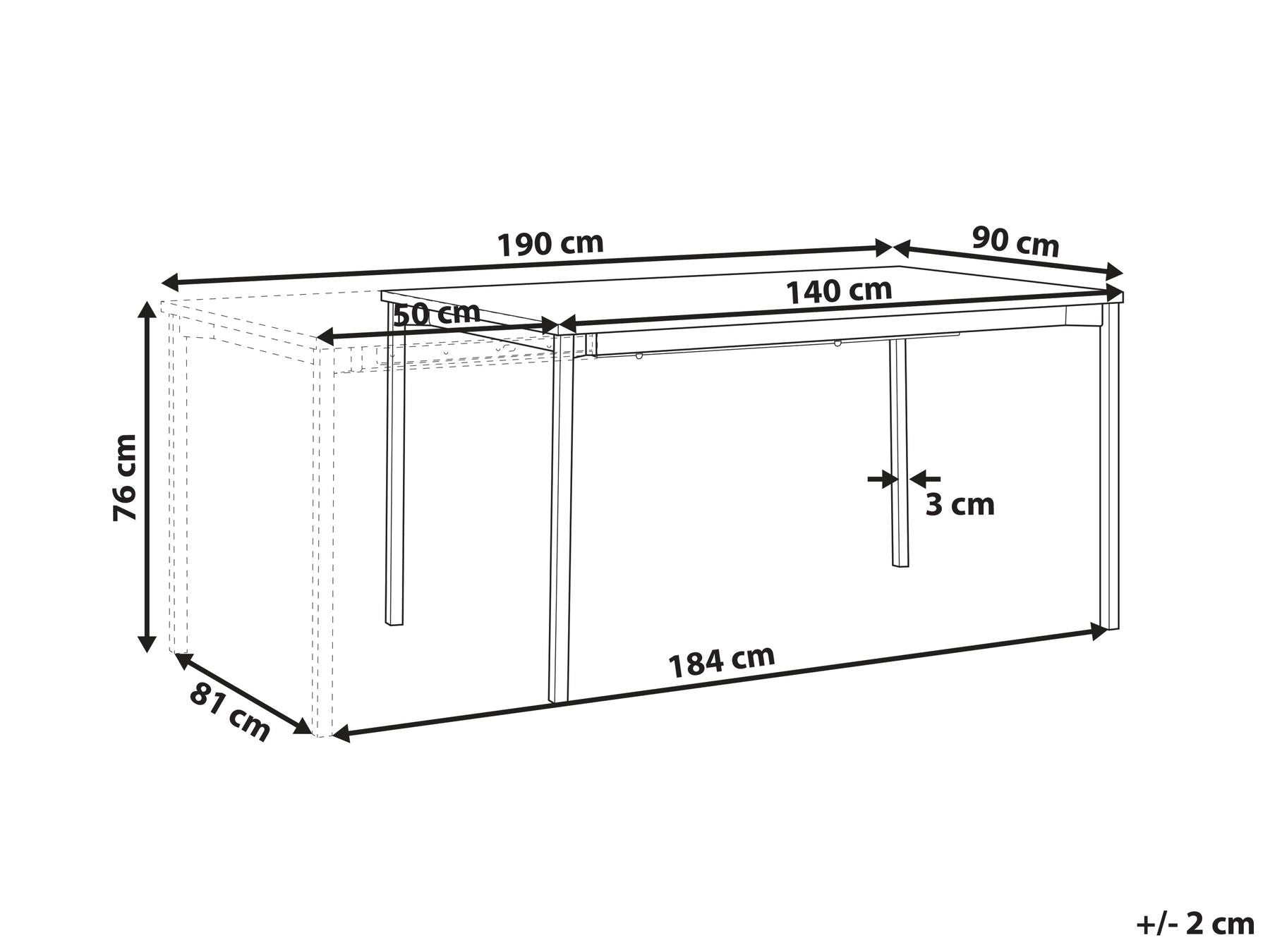 Extending Dining Table AVIS Black 140/190 cm 90 cm