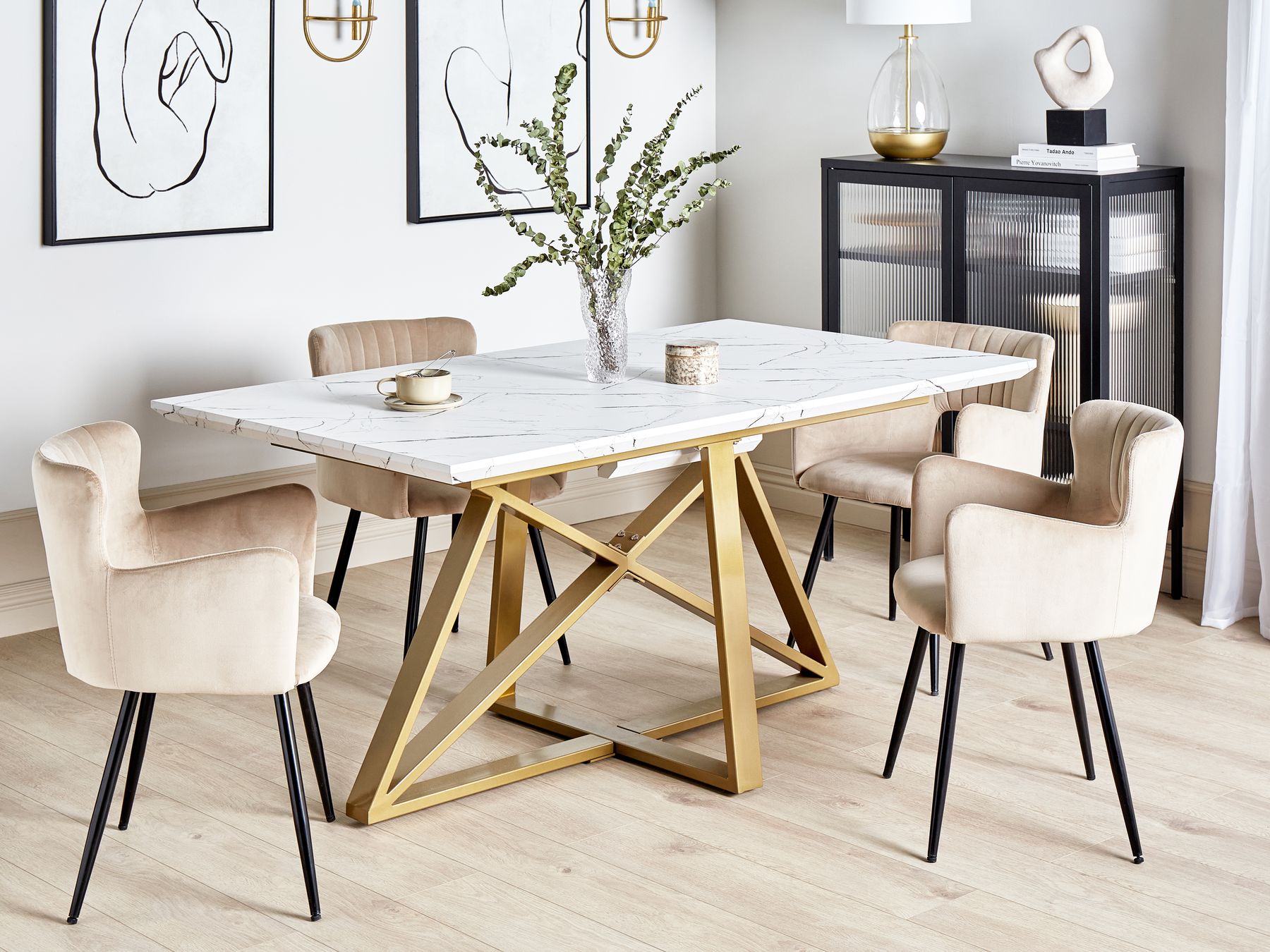 Extending Dining Table MAXIMUS White Marble 160/200 cm 90 cm