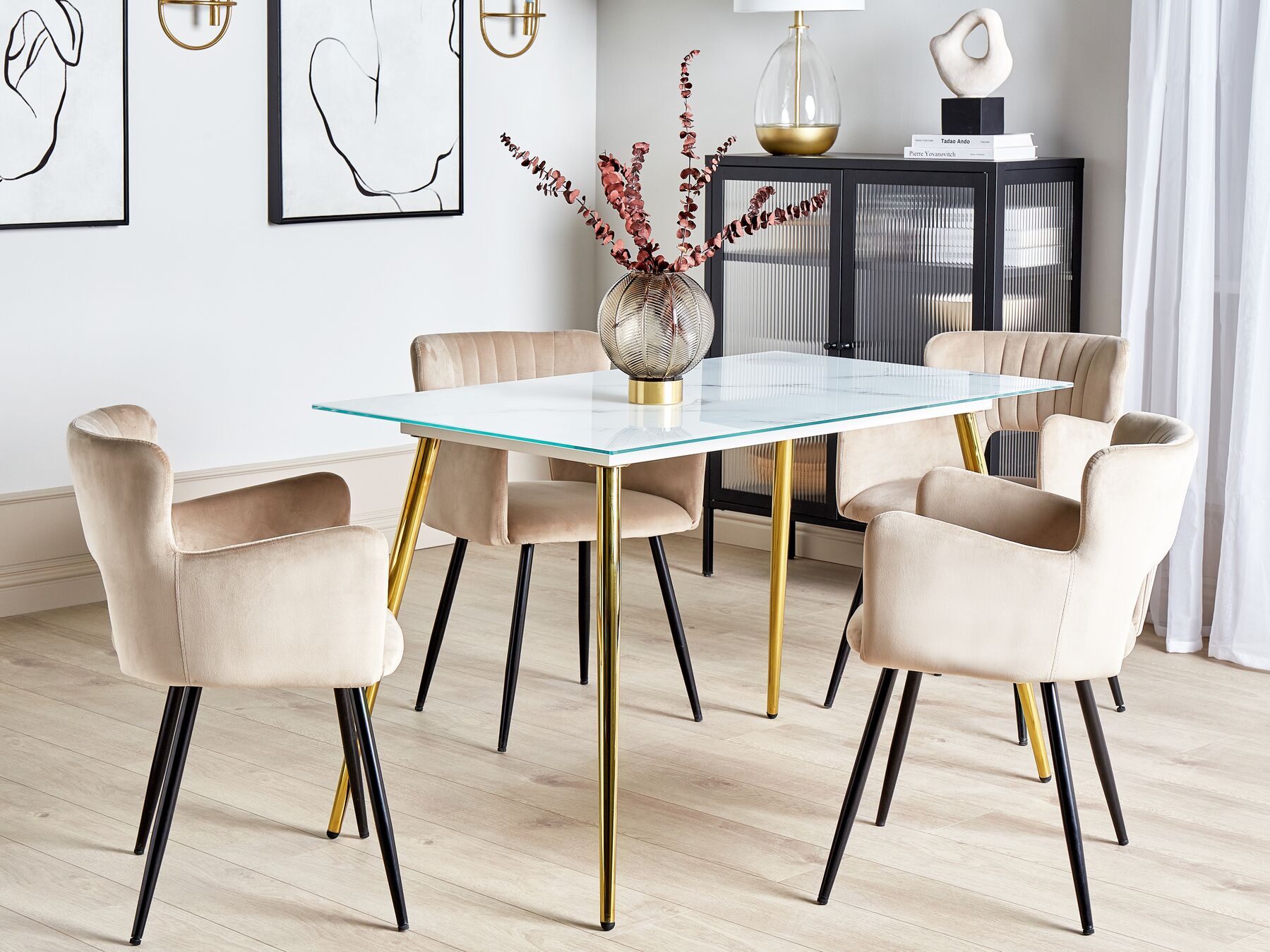 Dining Table MULGA White Marble 120 cm 70 cm Tempered Glass