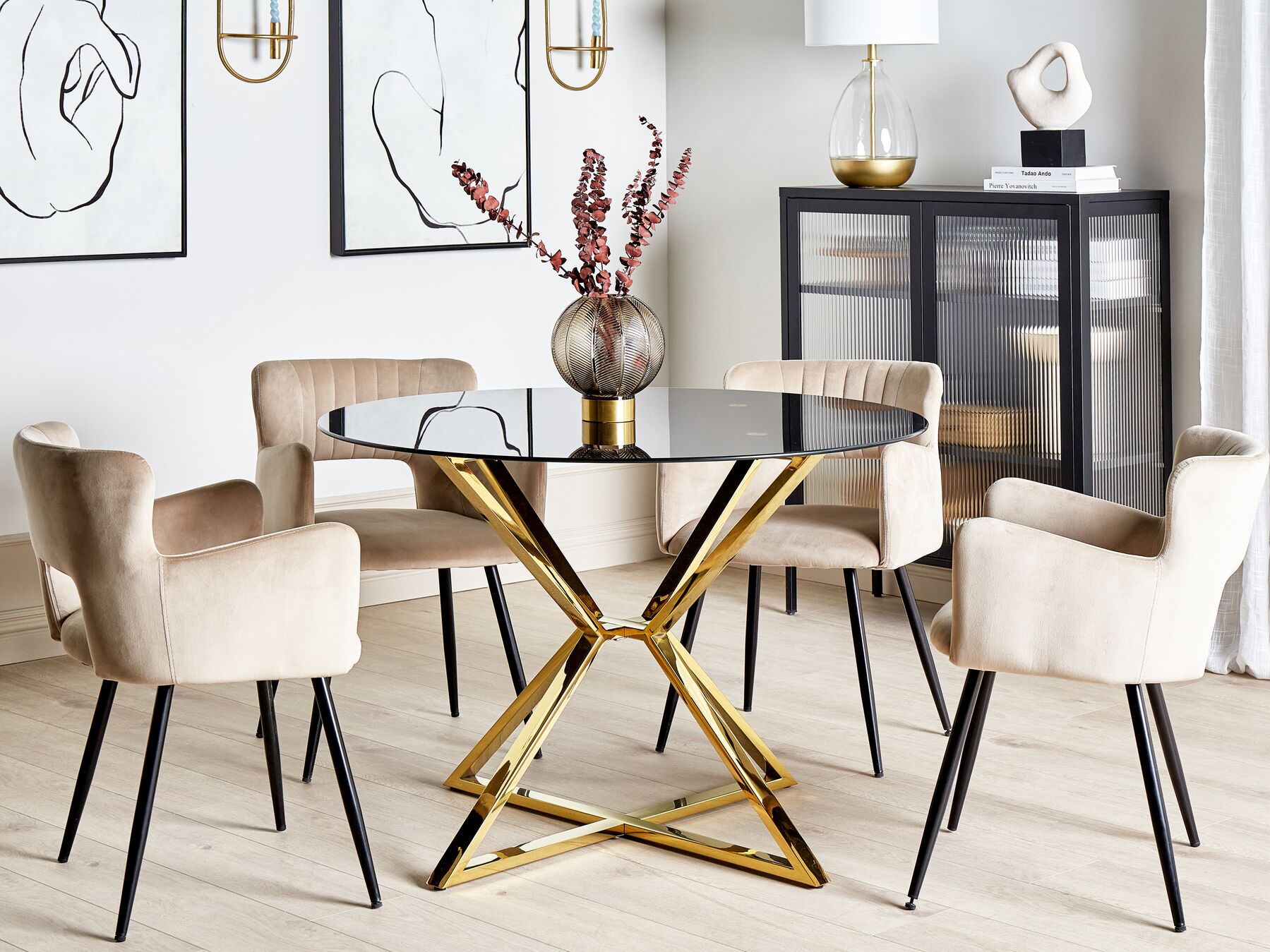 Dining Table BOSCO Black 105 cm 105 cm Tempered Glass