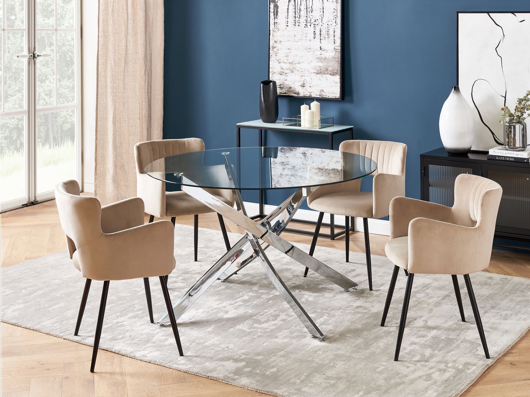 Dining Table MARAMO Silver 120 cm 120 cm Tempered Glass