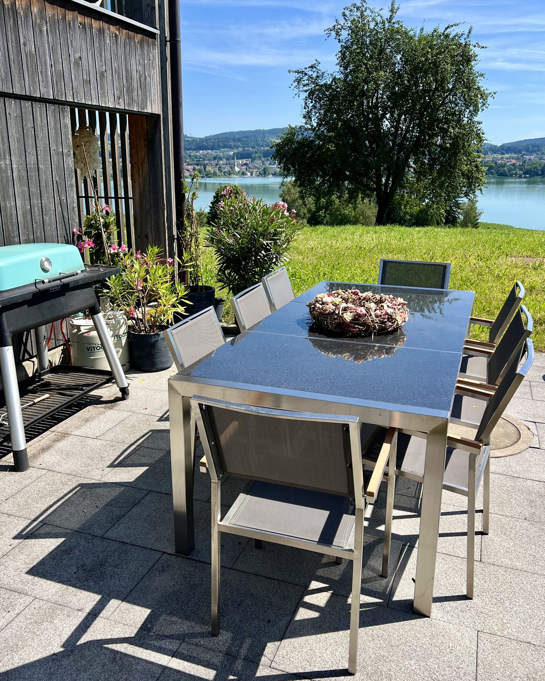 Garden Dining Set 8 Seater GROSSETO Triple Plate Granite Polished Black/ Grey