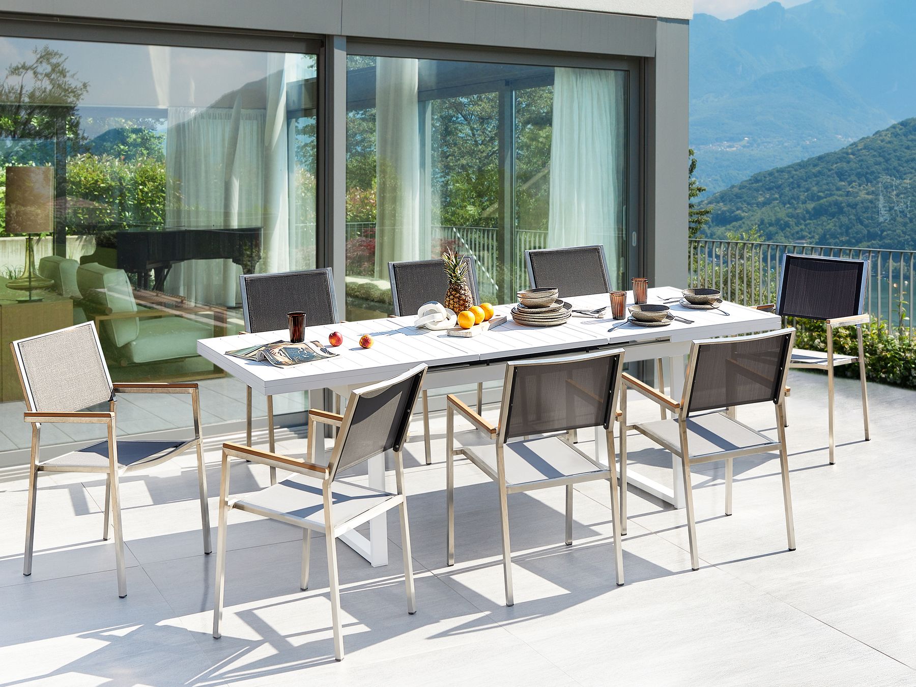 Garden Dining Set 8 Seater VALCANETTO/GROSSETO Metal Grey/ White