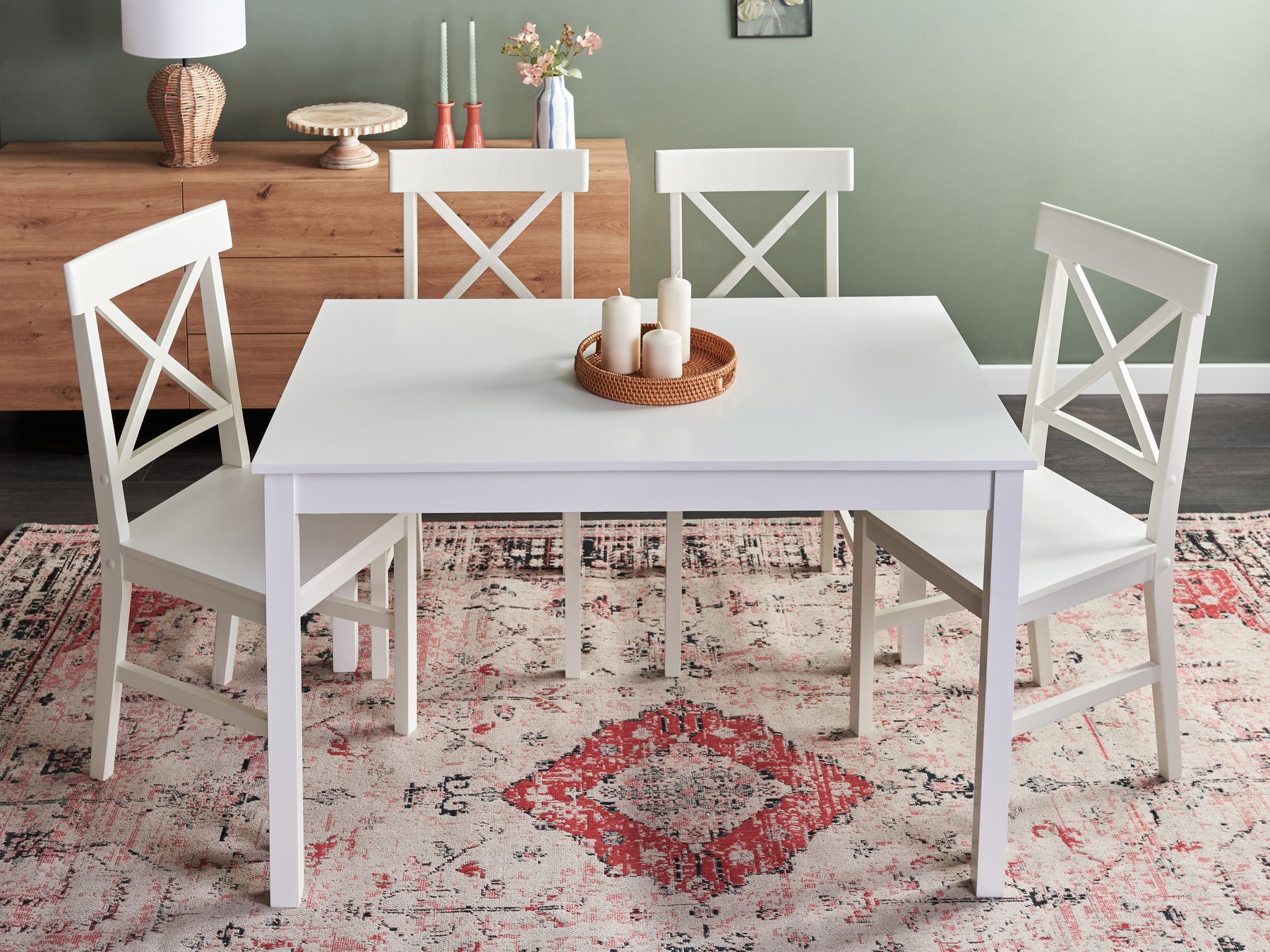 Dining Table BARLEE White 120 cm 75 cm Poplar Wood