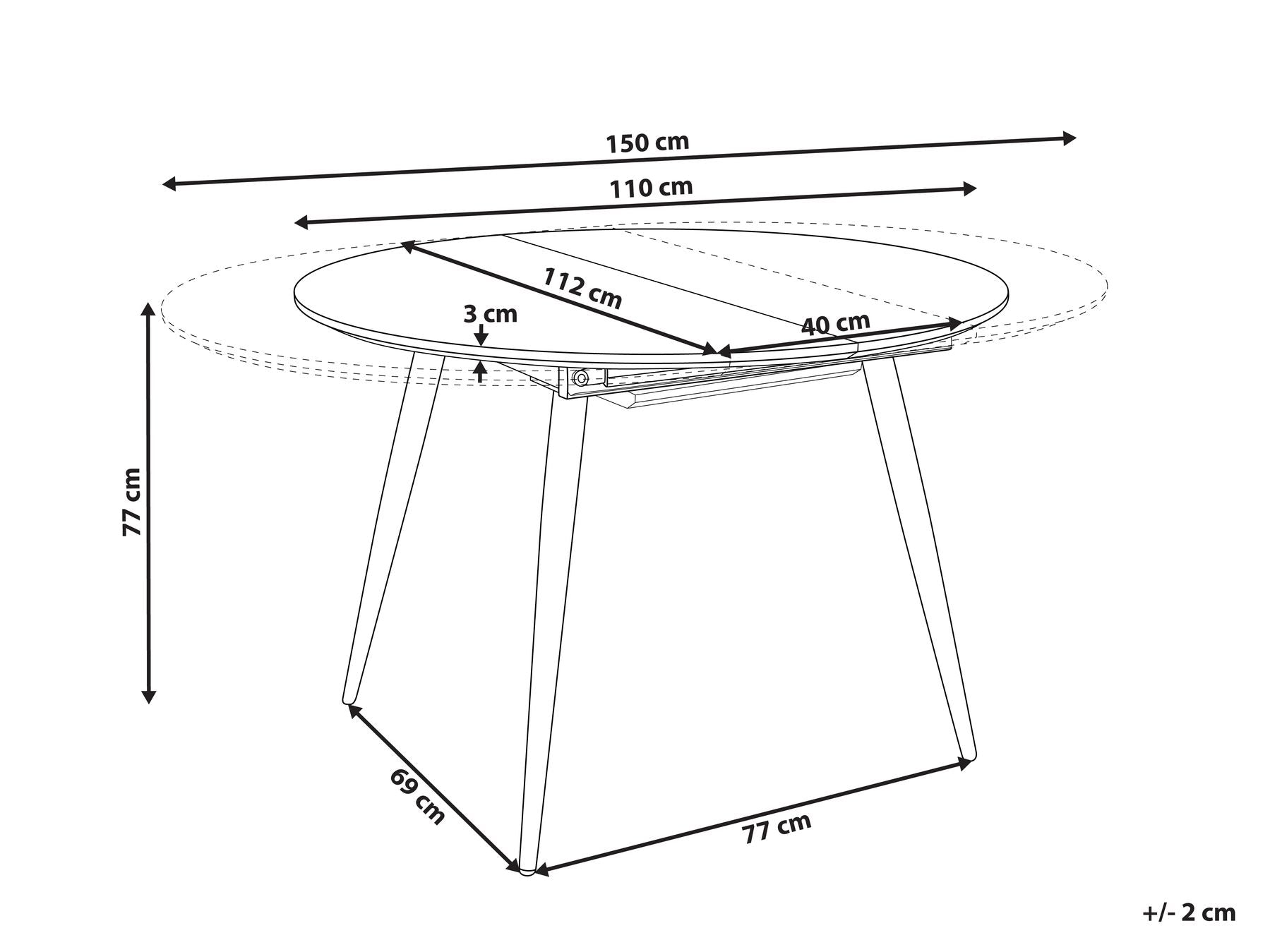 Extending Dining Table SENIAC Brown 110/150 cm 112 cm
