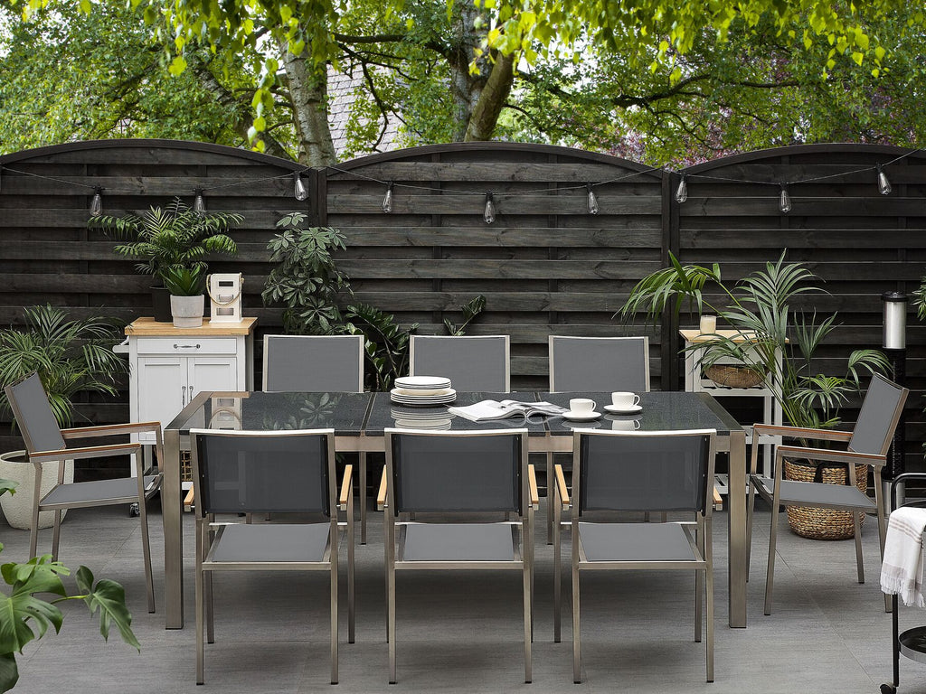 Garden Dining Set 8 Seater GROSSETO Triple Plate Granite Polished Grey