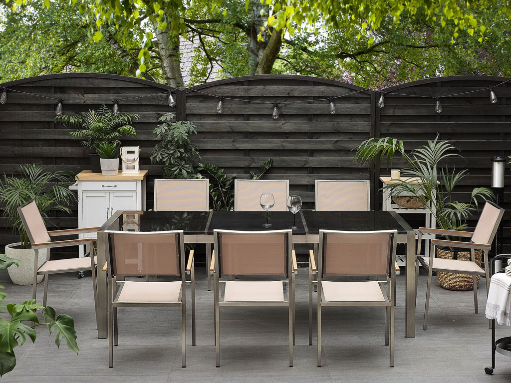 Garden Dining Set 8 Seater GROSSETO Triple Plate Granite Polished Black/ Beige