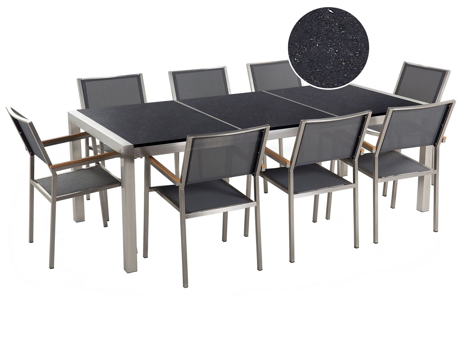 Garden Dining Set 8 Seater GROSSETO Triple Plate Granite Polished Black/ Grey