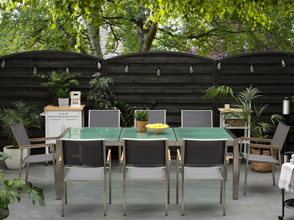 Garden Dining Set 8 Seater GROSSETO Cracked Glass Transparent/ Grey