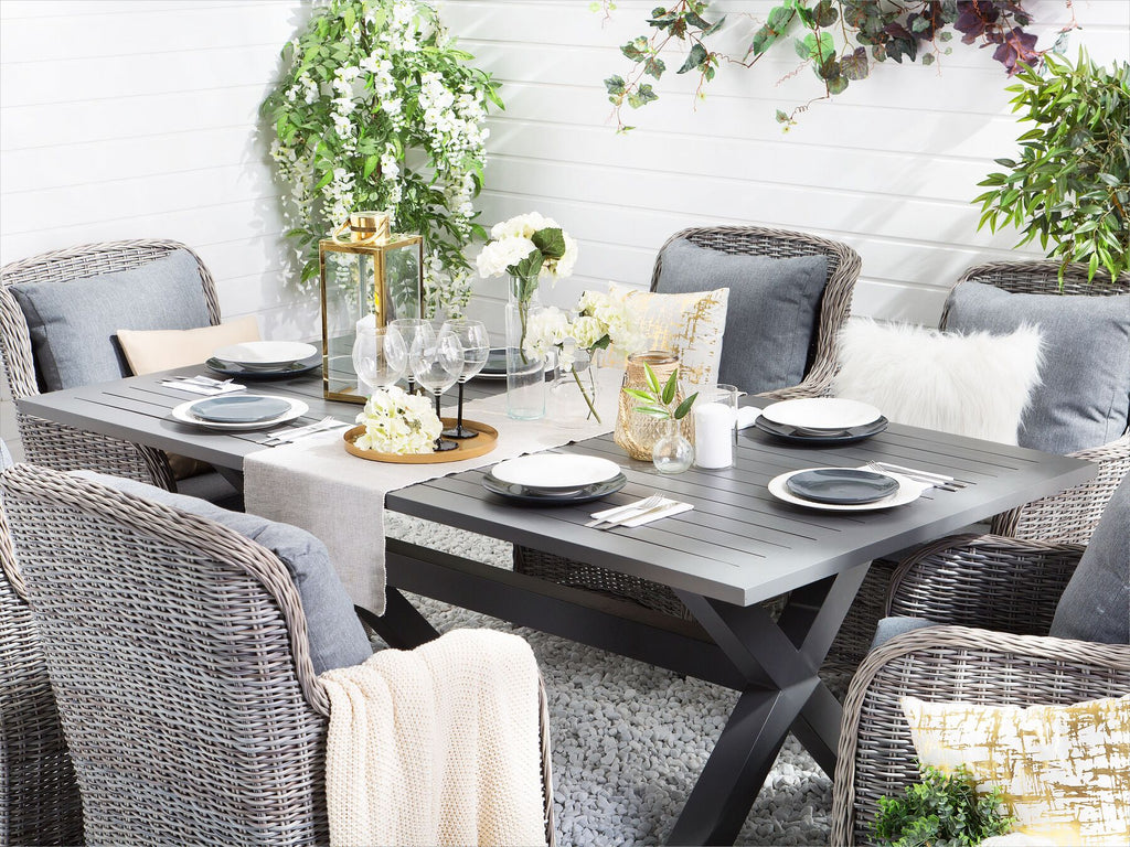 Garden Dining Set 6 Seater CASCAIS with Cushions PE Rattan Grey