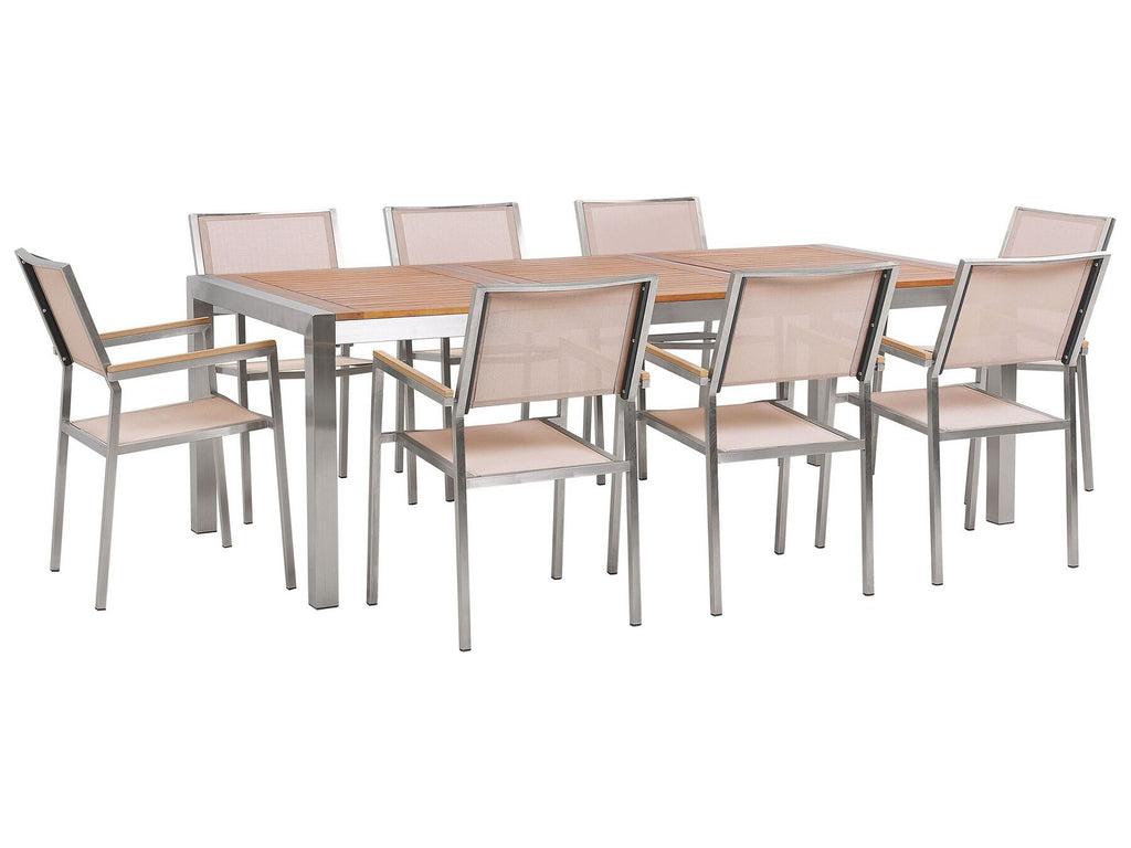 Garden Dining Set 8 Seater GROSSETO Eucalyptus Wood Brown/ Beige