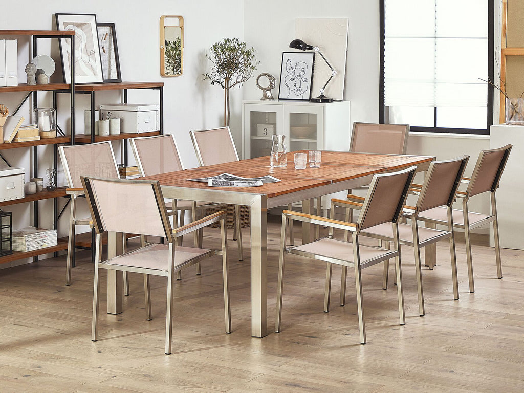 Garden Dining Set 8 Seater GROSSETO Eucalyptus Wood Brown/ Beige