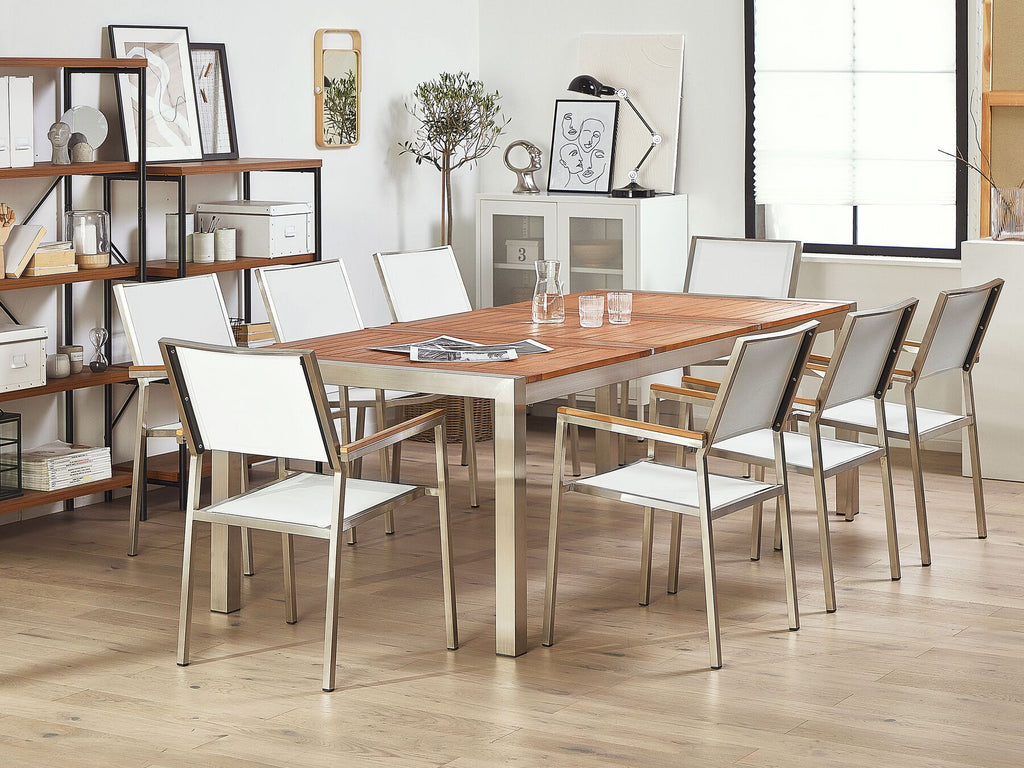 Garden Dining Set 8 Seater GROSSETO Eucalyptus Wood Brown/ White