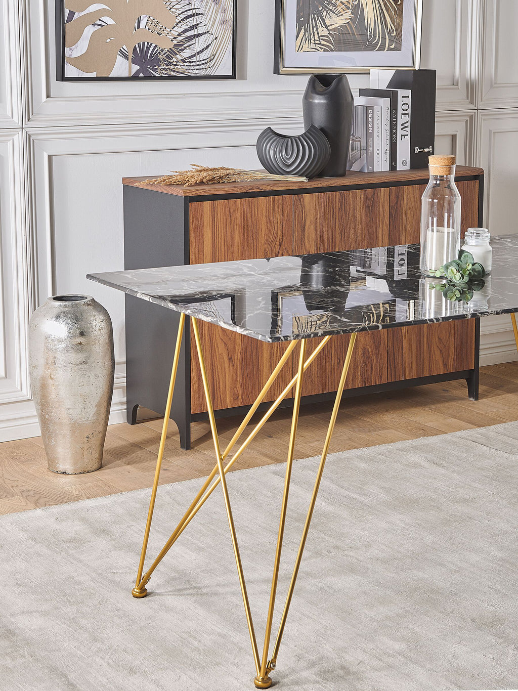 Dining Table KENTON Black Marble 140 cm 80 cm Tempered Glass