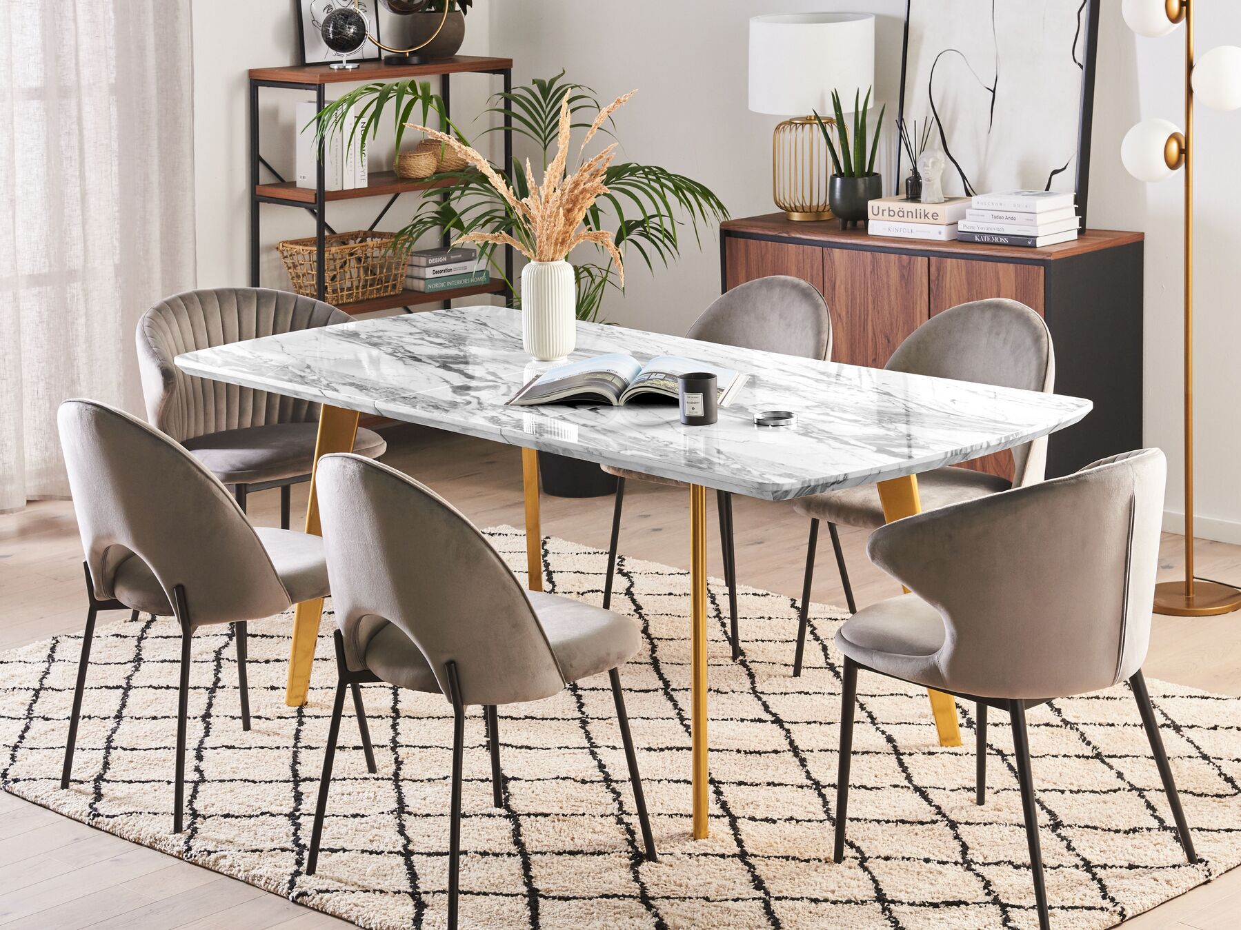 Extending Dining Table MOSBY White/ Gold 160/200 cm 90 cm