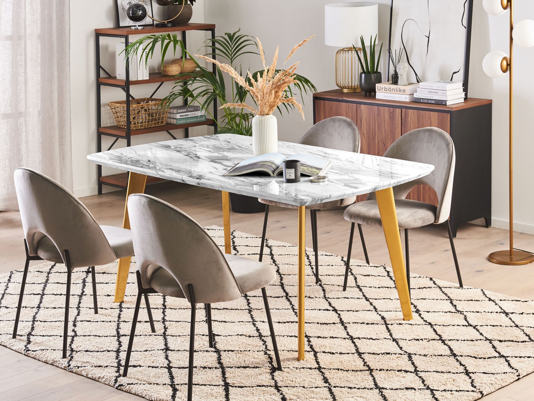 Extending Dining Table MOSBY White/ Gold 160/200 cm 90 cm