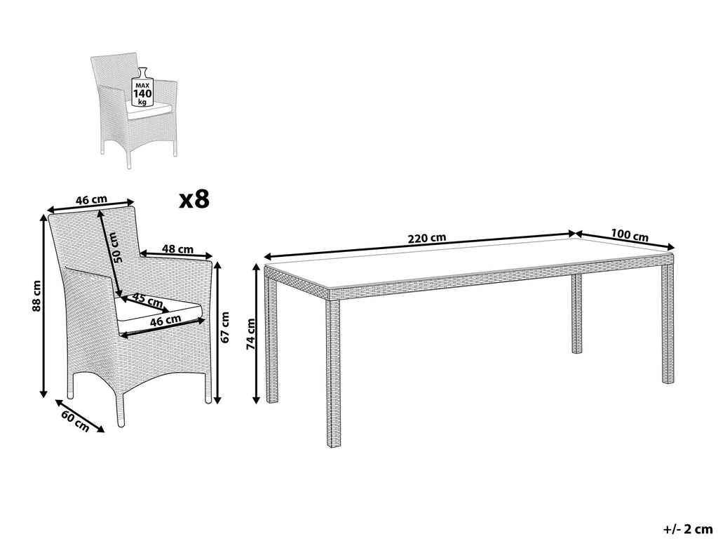 Garden Dining Set 8 Seater ITALY with Cushions PE Rattan White