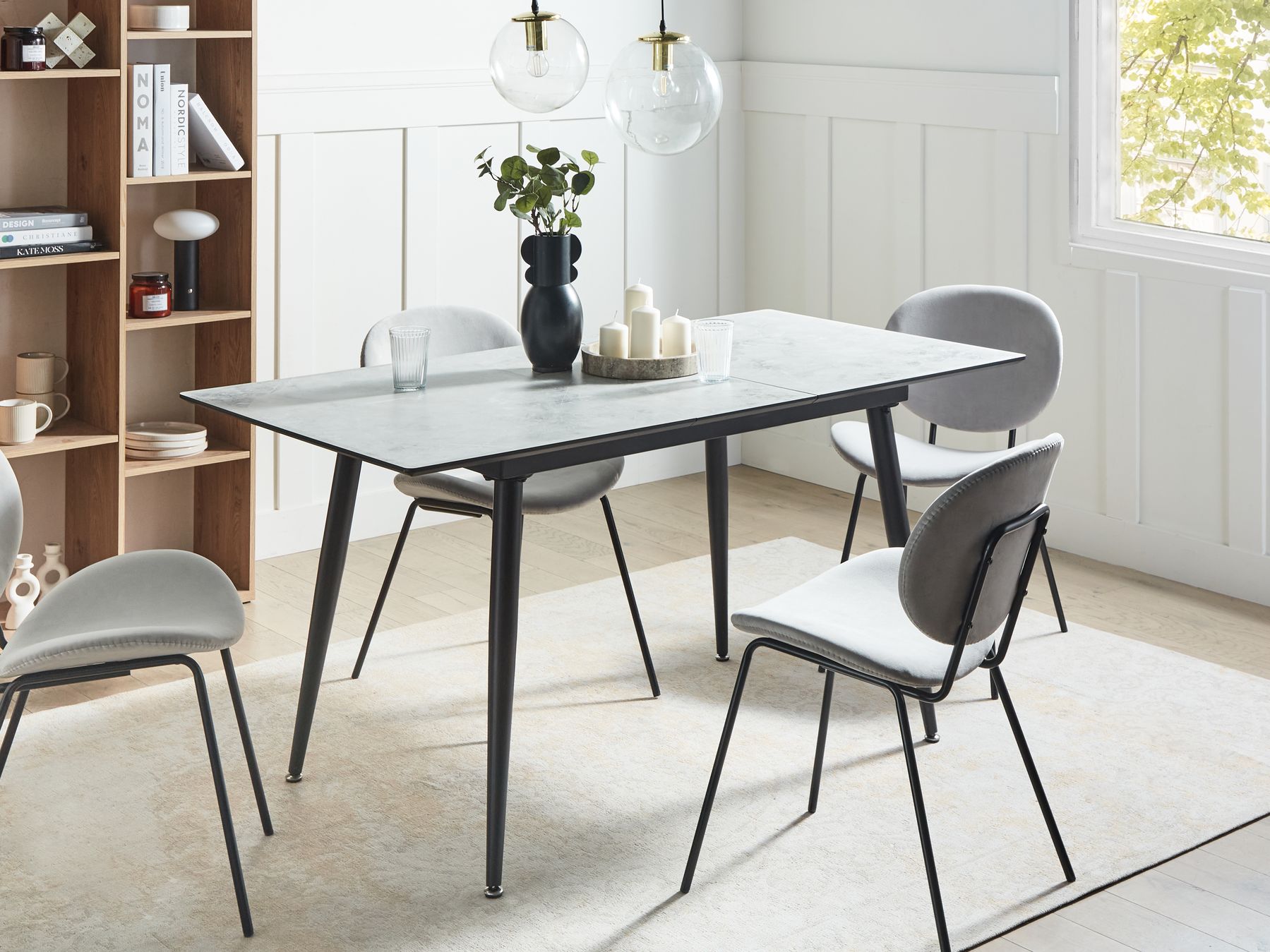 Dining Table EFTALIA White Marble 120/150 cm 80 cm