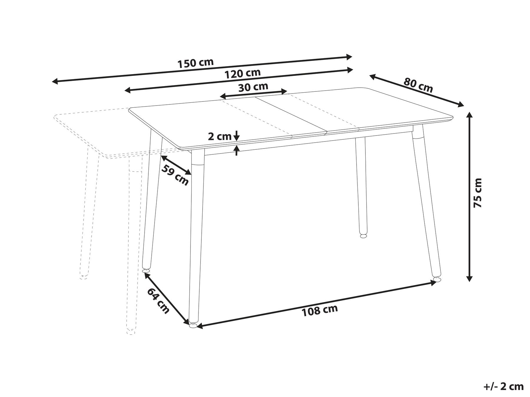 Extending Dining Table MIRABEL White 120/150 cm 80 cm