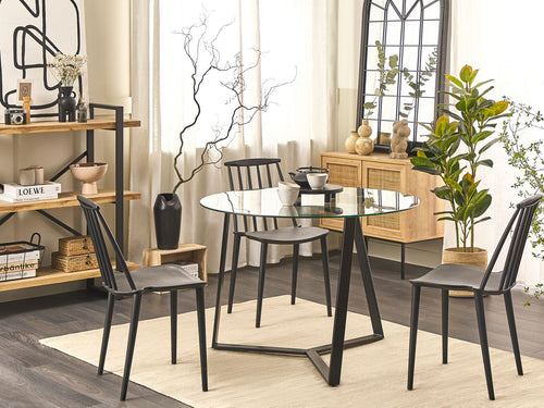 Dining Table KEBRI Black 100 cm 100 cm Tempered Glass