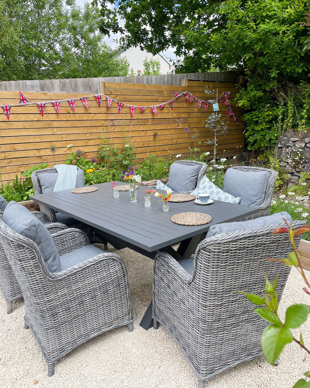 Garden Dining Set 6 Seater CASCAIS with Cushions PE Rattan Grey