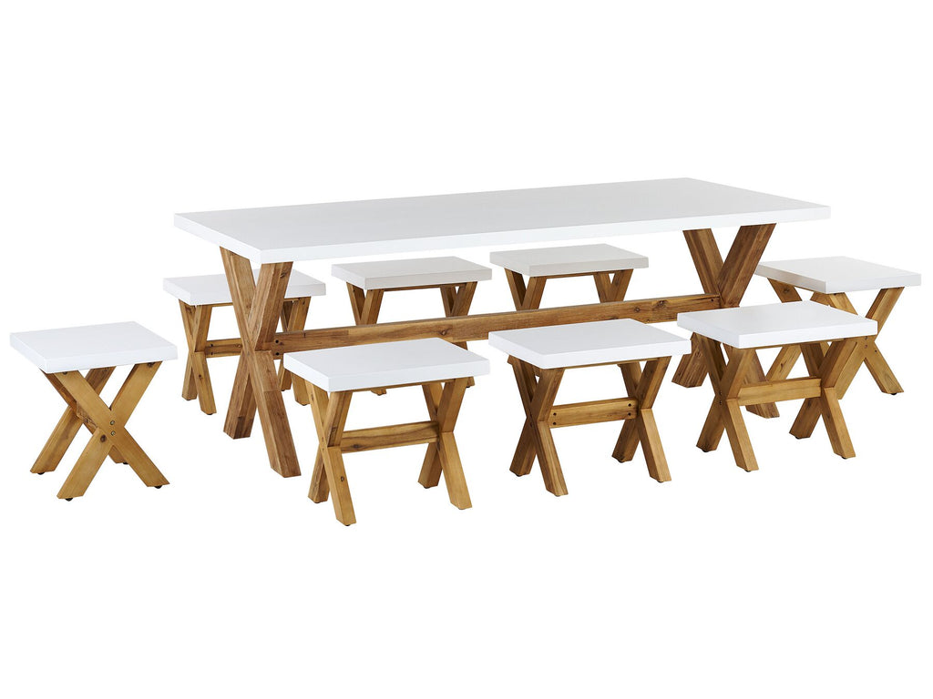 Garden Dining Set with Stools 8 Seater OLBIA Concrete White