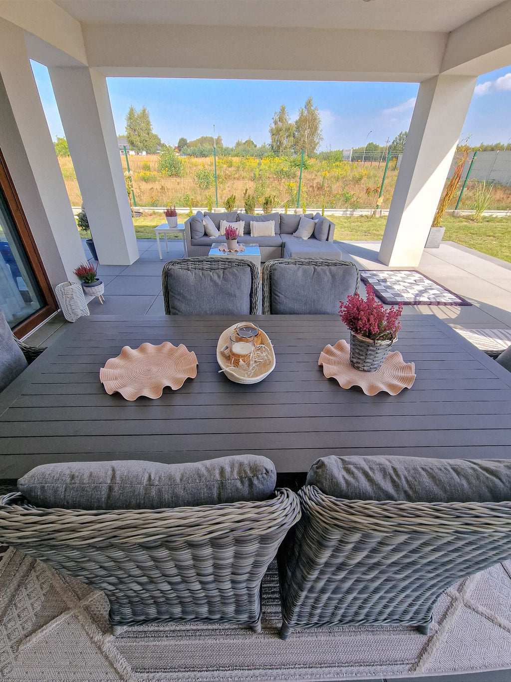 Garden Dining Set 6 Seater CASCAIS with Cushions PE Rattan Grey