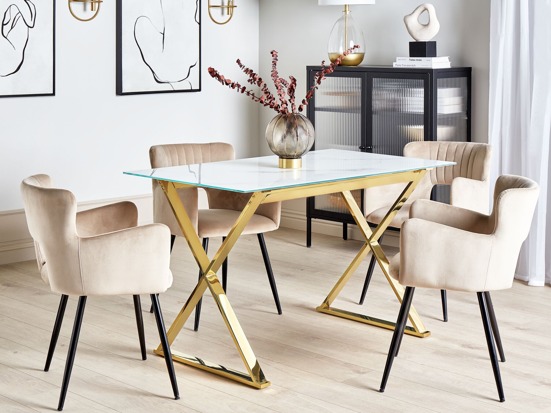 Dining Table ATTICA White Marble 120 cm 70 cm Tempered Glass