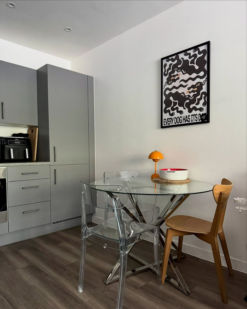 Dining Table BOSCO Silver 105 cm 105 cm Tempered Glass