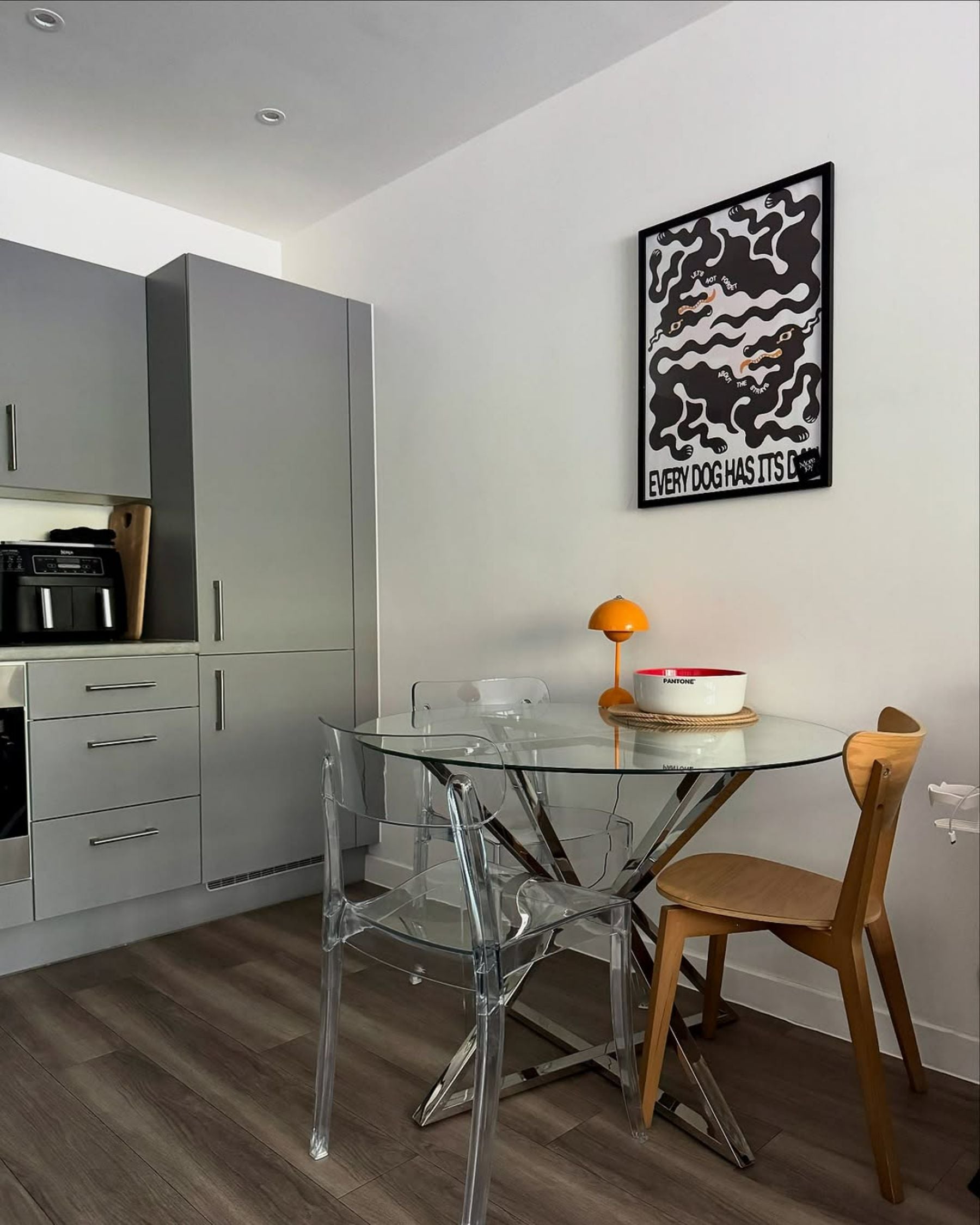 Dining Table BOSCO Silver 105 cm 105 cm Tempered Glass